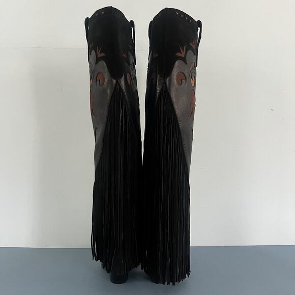 NWT Spell Sannah Fringe Onyx Black Leather Suede Western Tall Boots - Picture 12 of 16